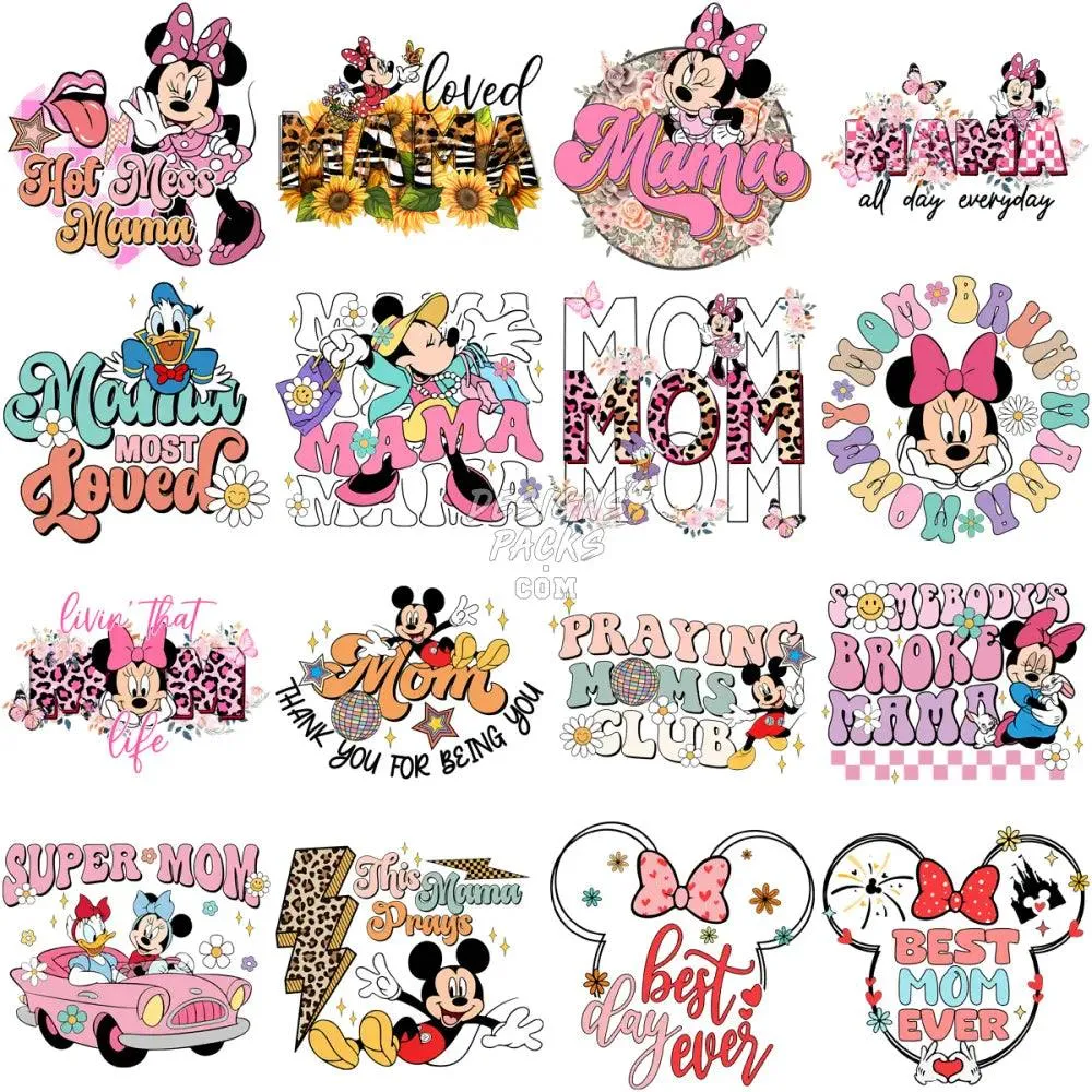 45 Cartoon Mom Mother's Day Designs Bundle PNG