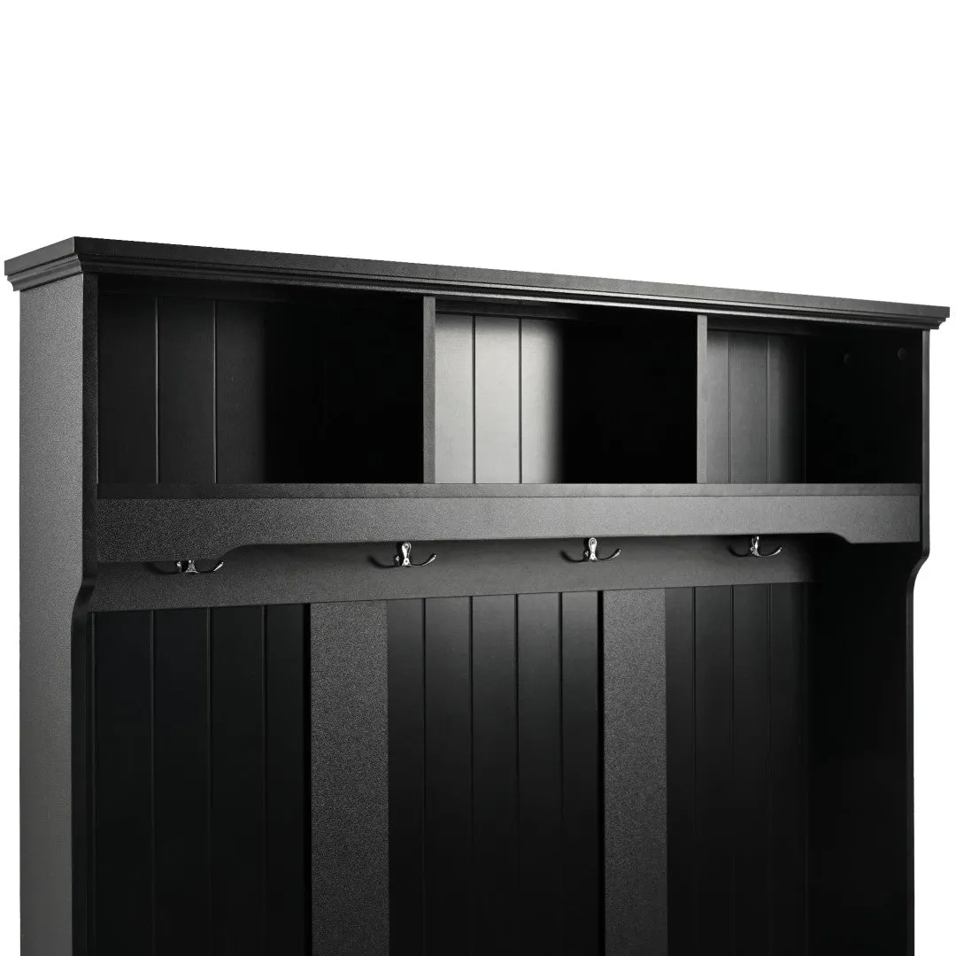5-In-1 Entryway Bench with Shutter Doors, Coat Rack, Cushion & 4 Hooks, 47.2'' Hall Tree Storage Bench for Hallway & Living Room