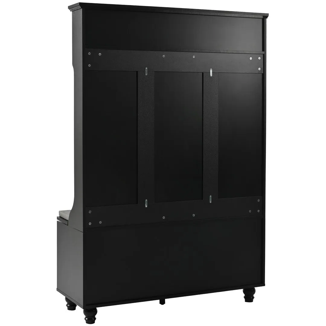 5-In-1 Entryway Bench with Shutter Doors, Coat Rack, Cushion & 4 Hooks, 47.2'' Hall Tree Storage Bench for Hallway & Living Room
