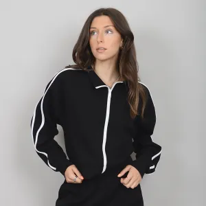ALISAIE SOFT KNIT ZIP UP - BLACK WHITE