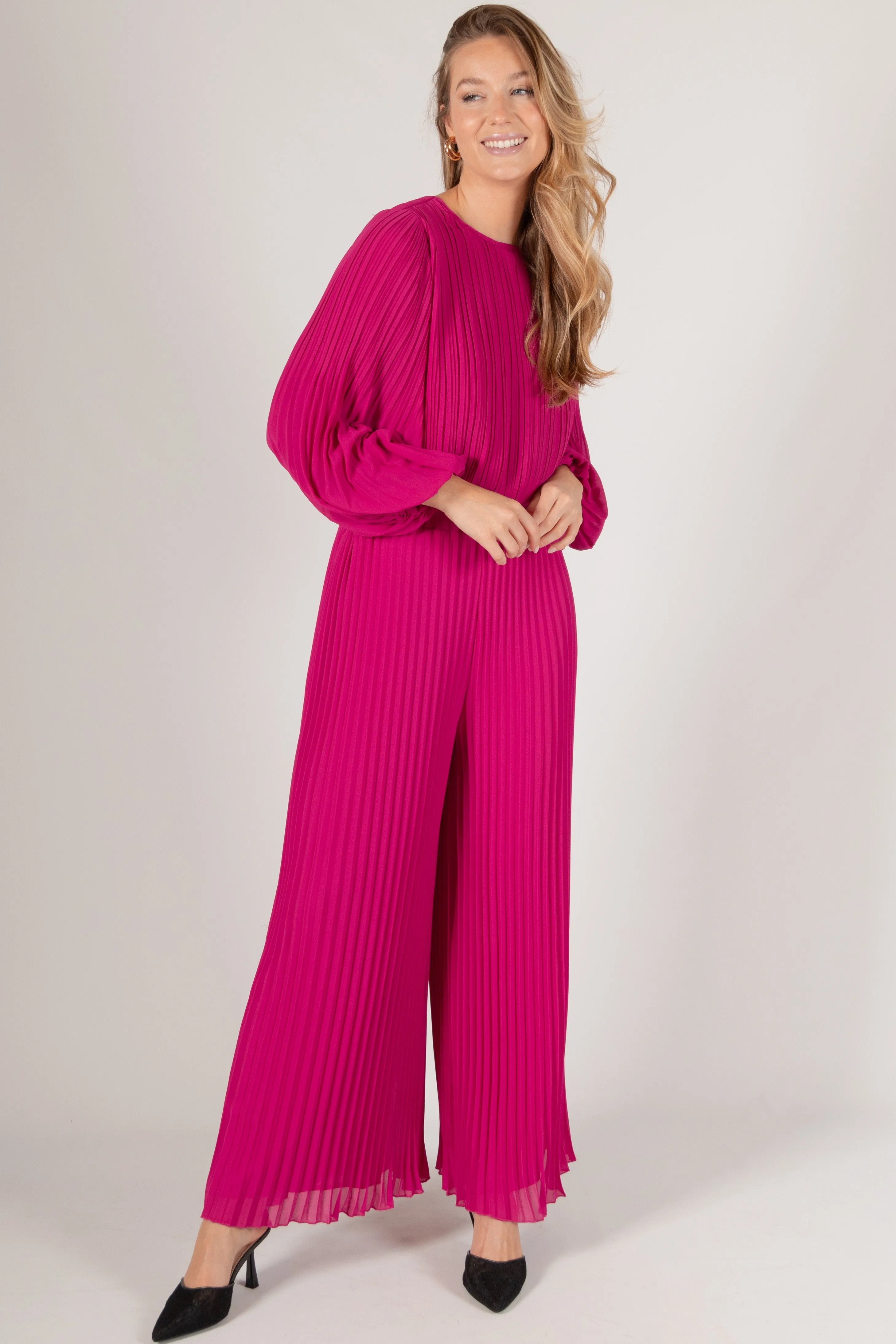 Alma Pleated Chiffon Wide Leg Pants