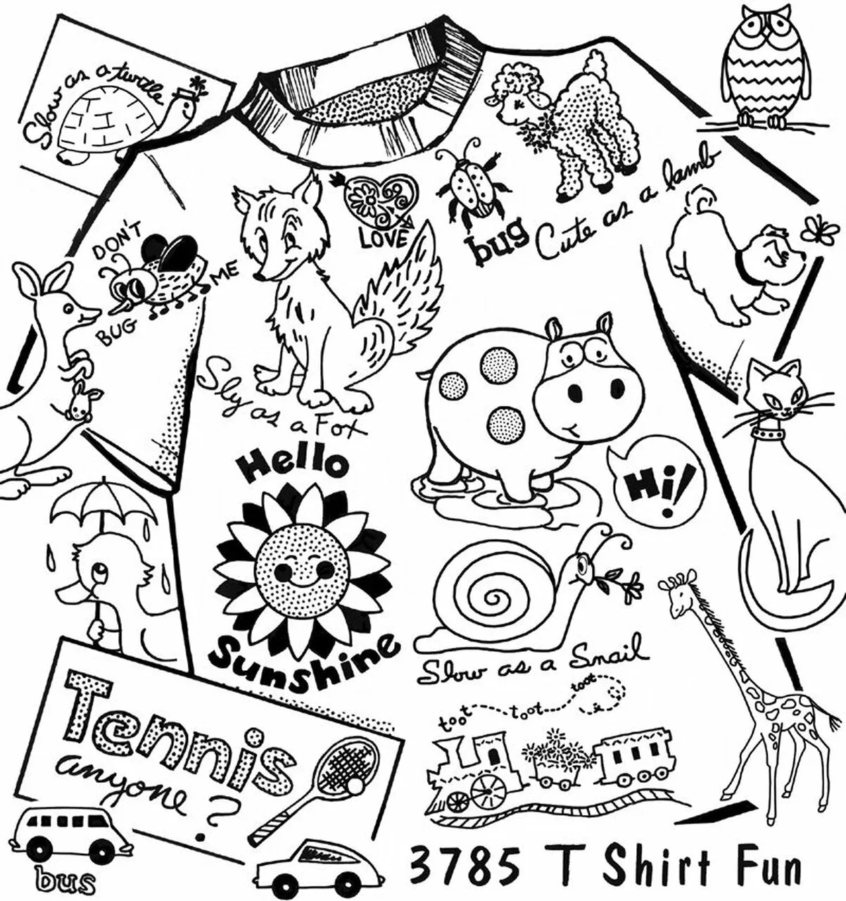 Aunt Martha's 3785, T Shirt Fun, Transfer Pattern, Hot Iron Transfers, For Embroidery, Textile Painting, Needlepoint