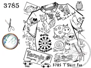 Aunt Martha's 3785, T Shirt Fun, Transfer Pattern, Hot Iron Transfers, For Embroidery, Textile Painting, Needlepoint