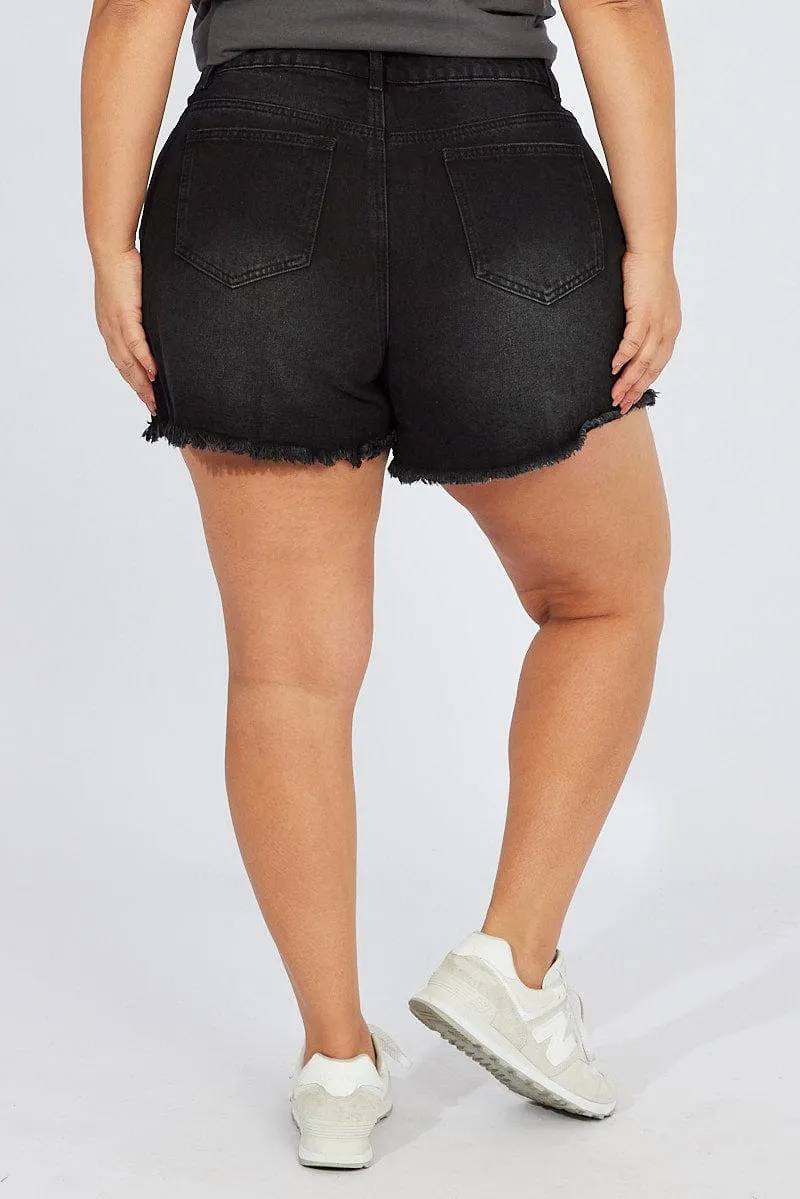 Black Relaxed Shorts High Rise