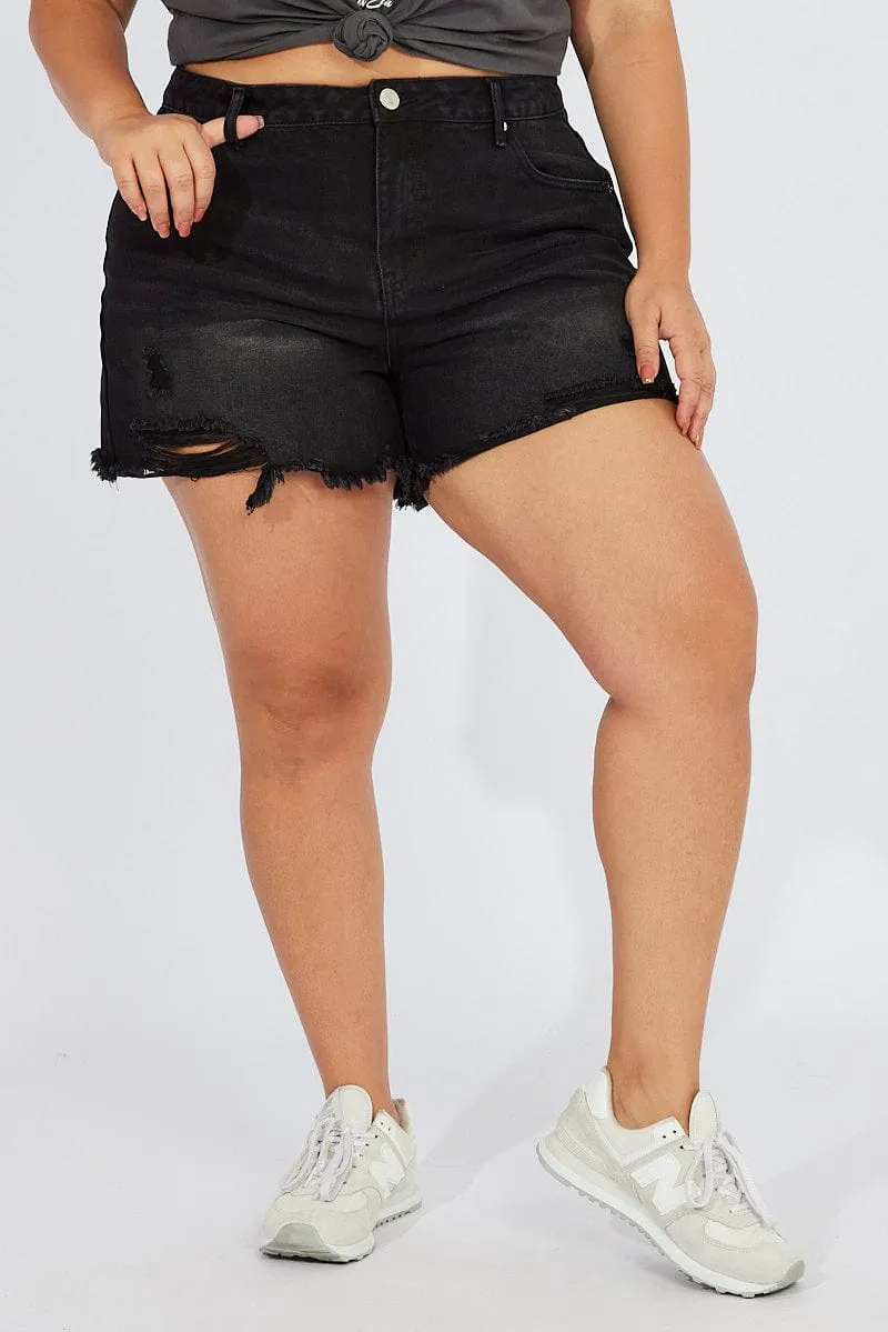 Black Relaxed Shorts High Rise