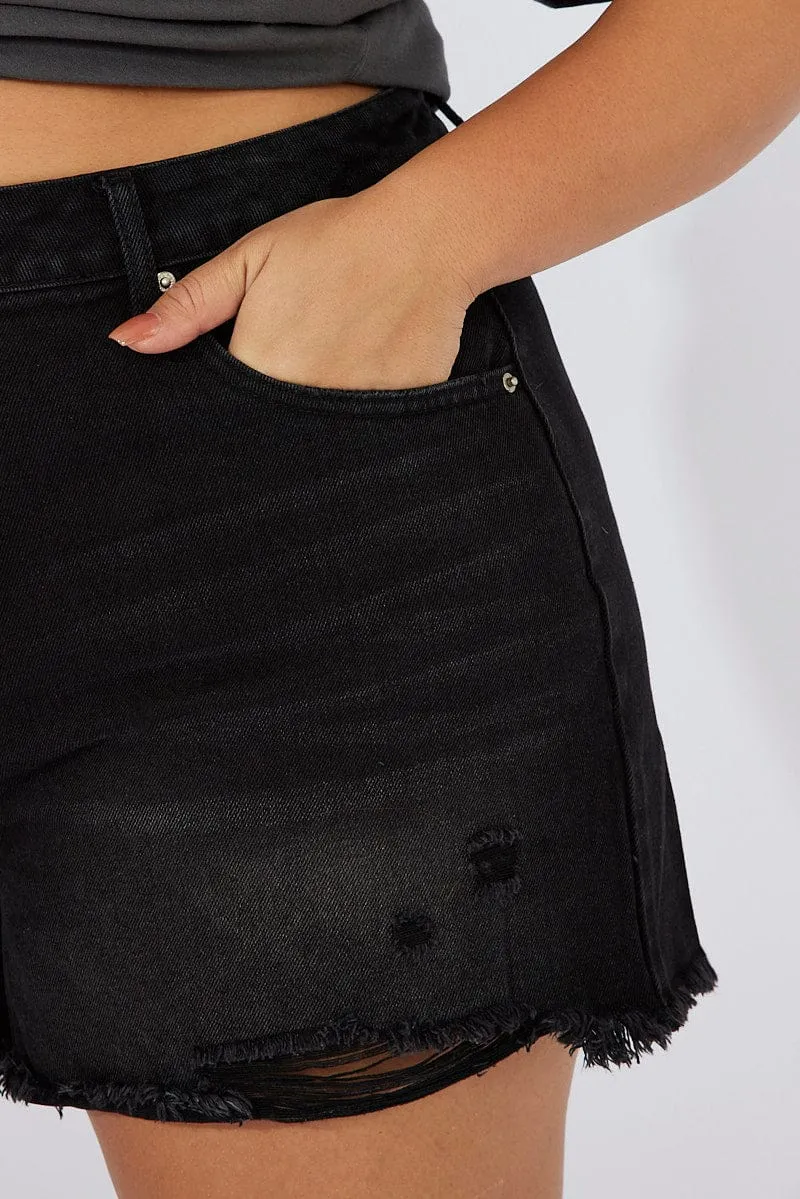 Black Relaxed Shorts High Rise