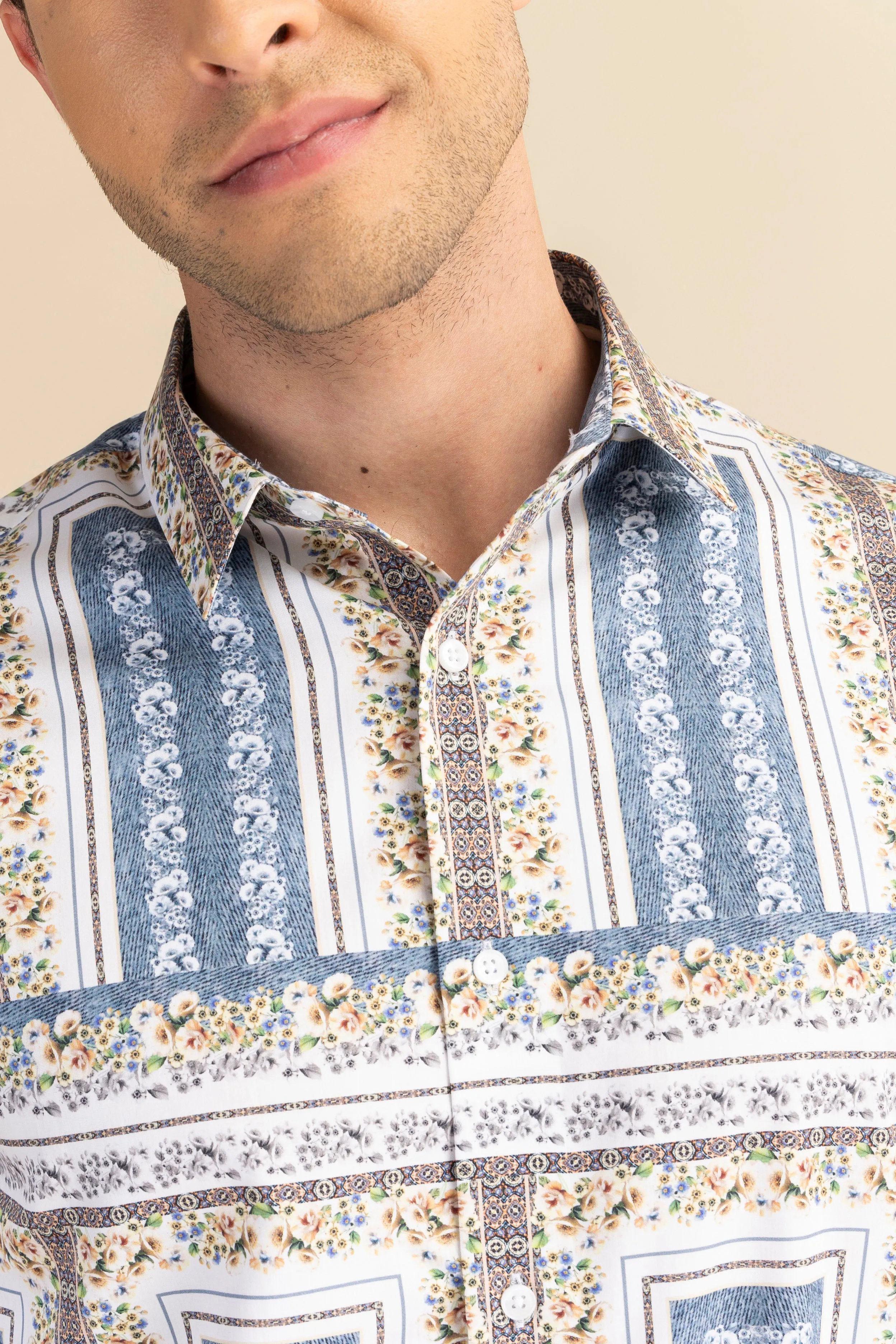 Blue blocks satin shirt EOSS