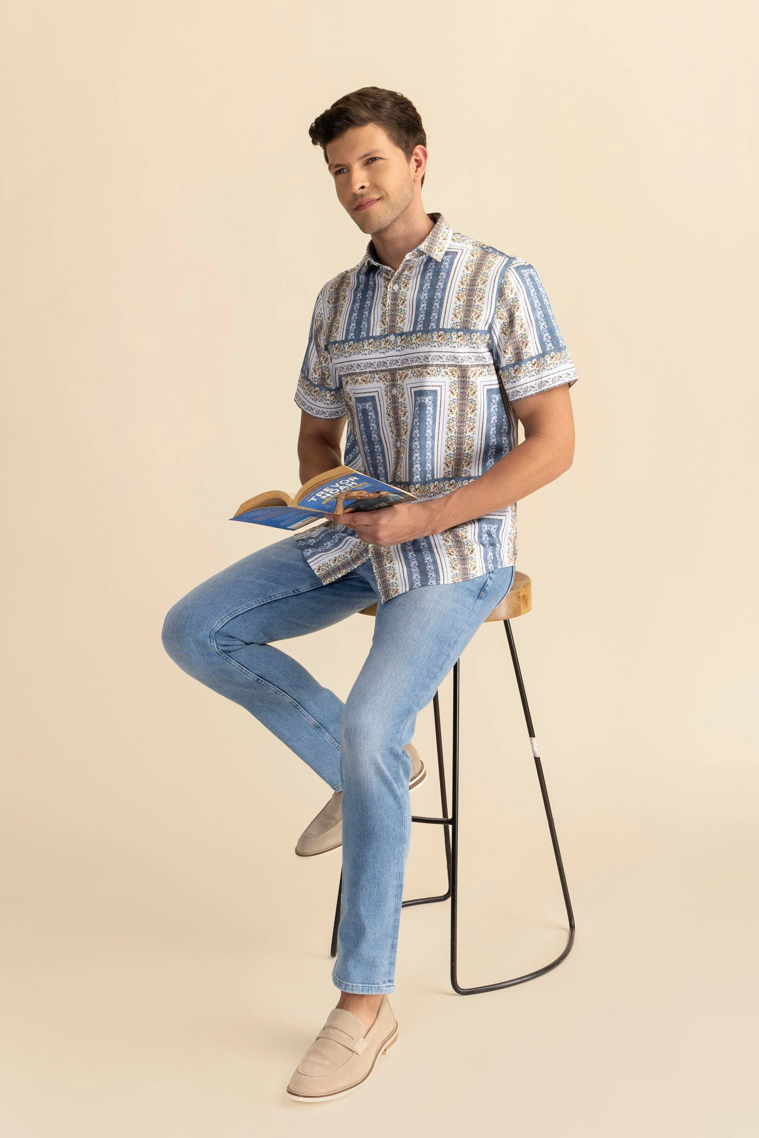Blue blocks satin shirt EOSS