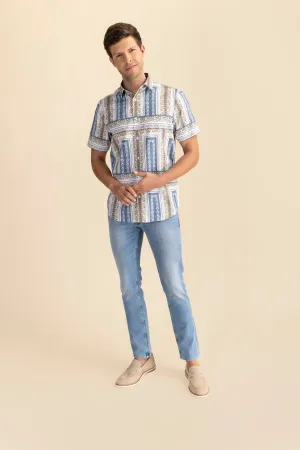 Blue blocks satin shirt EOSS