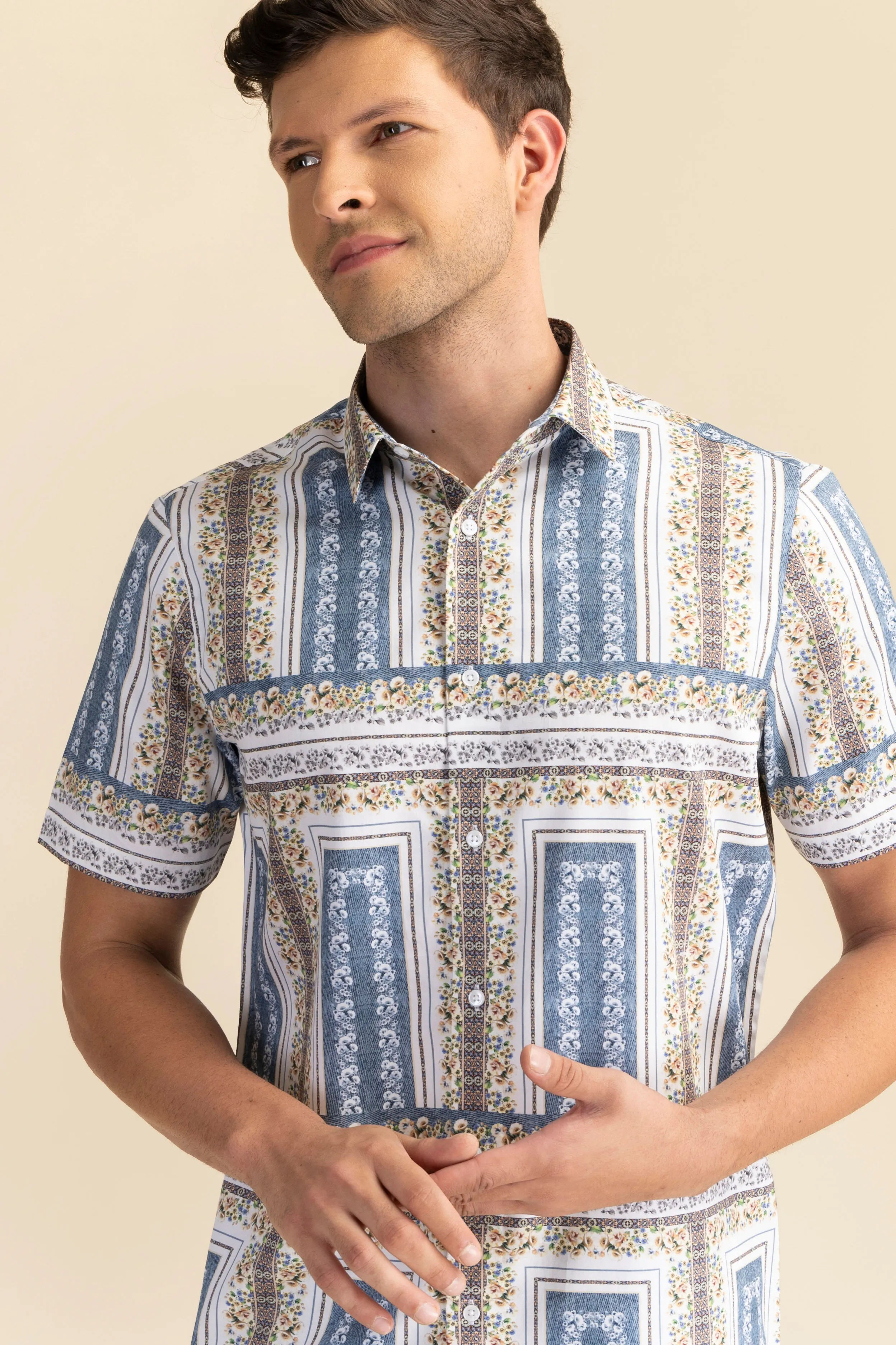 Blue blocks satin shirt EOSS
