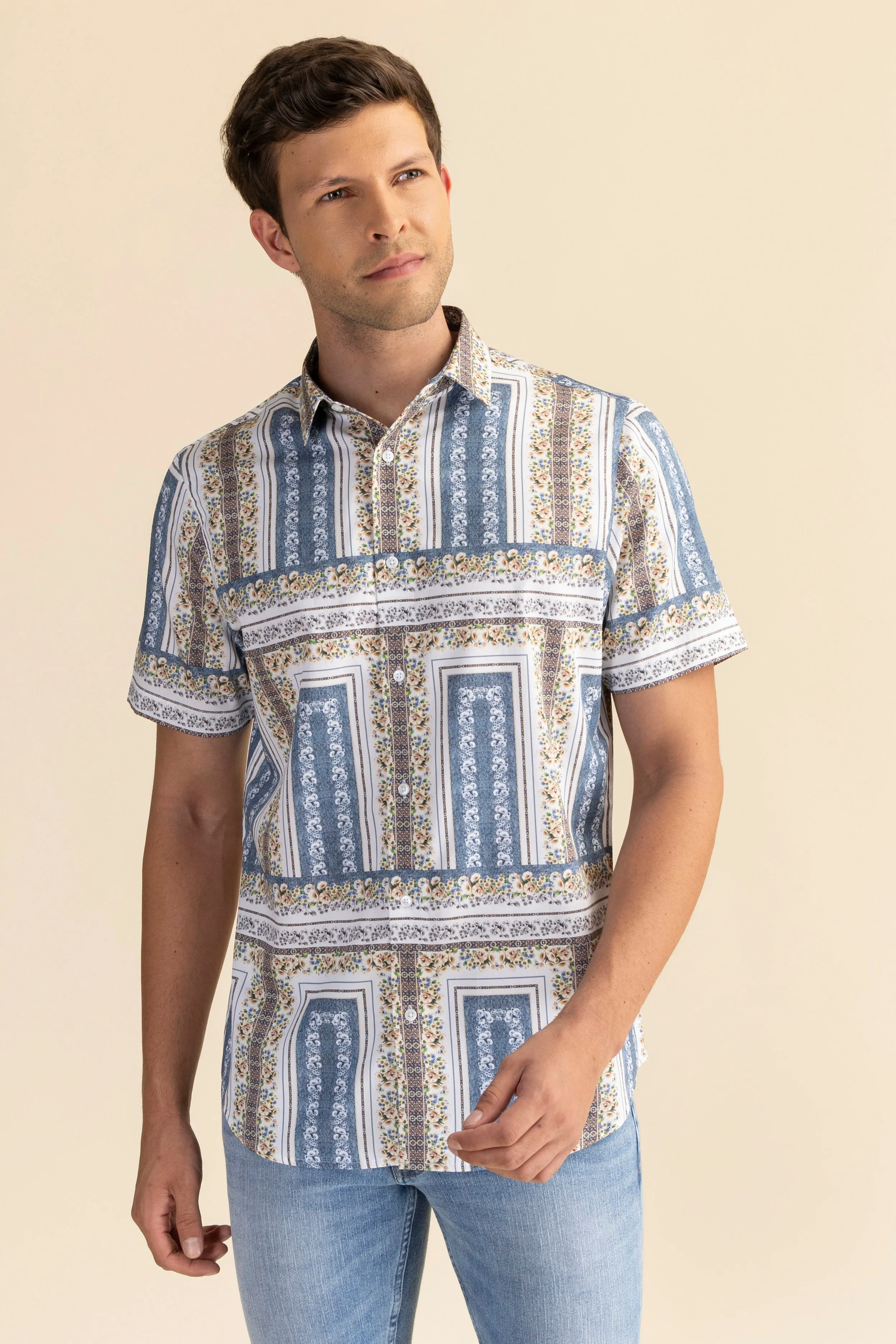 Blue blocks satin shirt EOSS