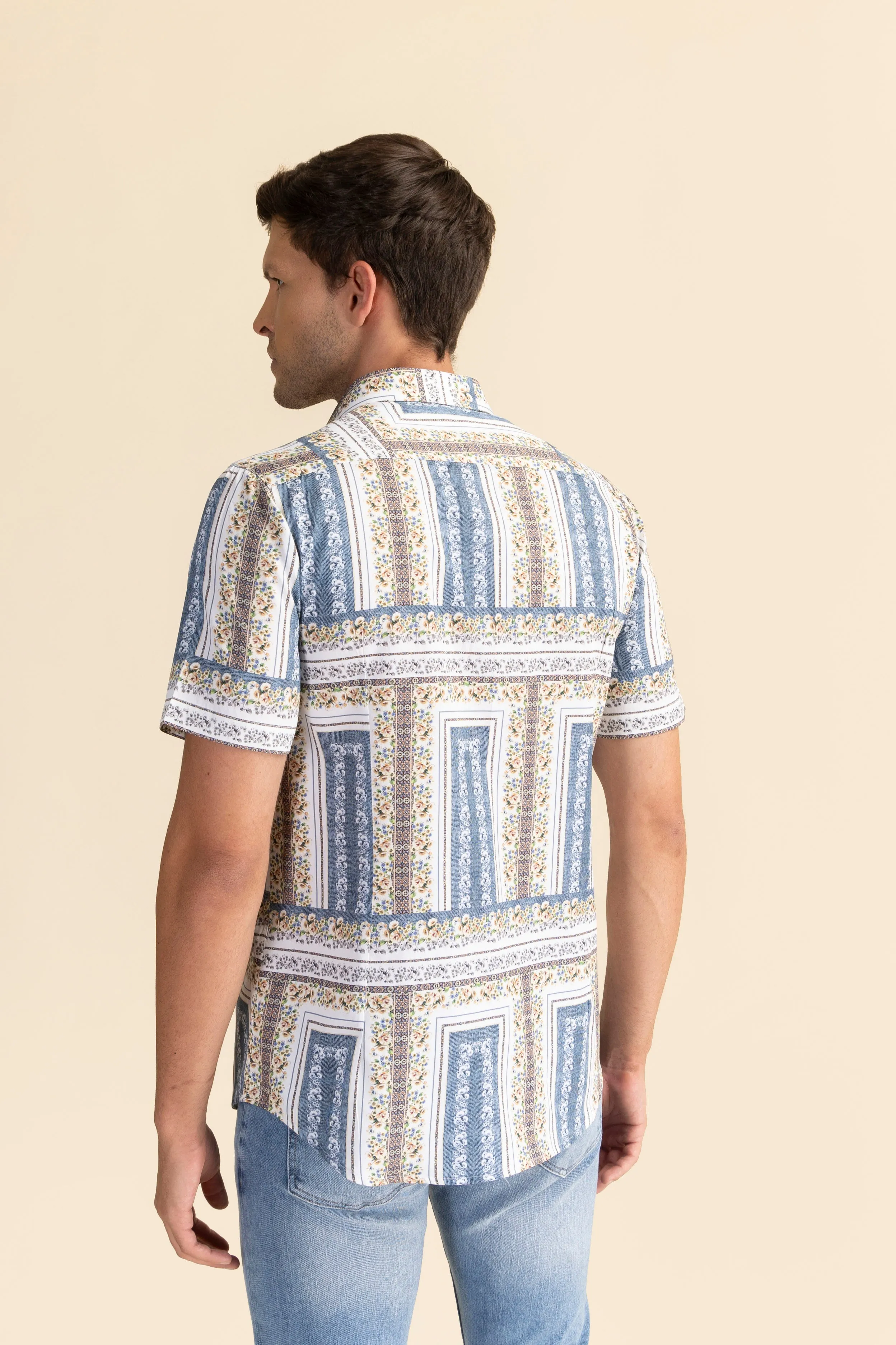 Blue blocks satin shirt EOSS