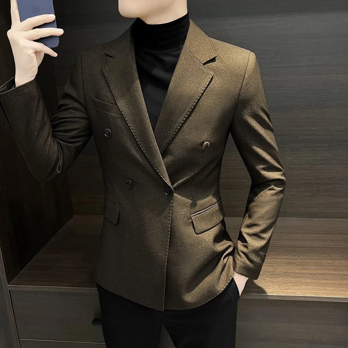 Bonsir Male Business Blazer Casual Coat Double Breasted Fashion 2024 Vintage New In Men's Suit Dress Jackets Fashionable Single Models