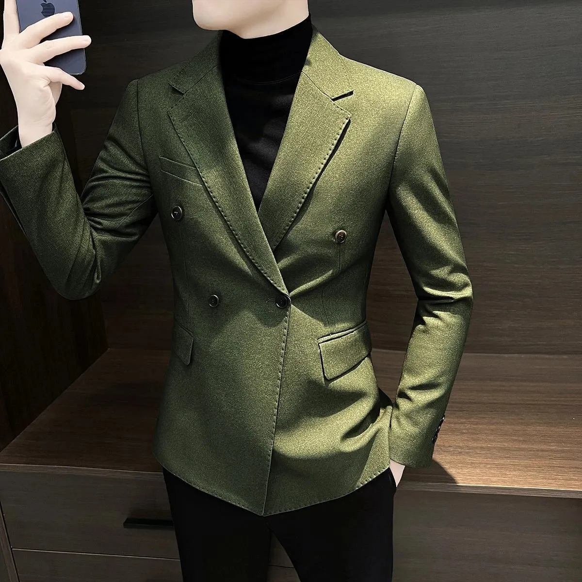 Bonsir Male Business Blazer Casual Coat Double Breasted Fashion 2024 Vintage New In Men's Suit Dress Jackets Fashionable Single Models
