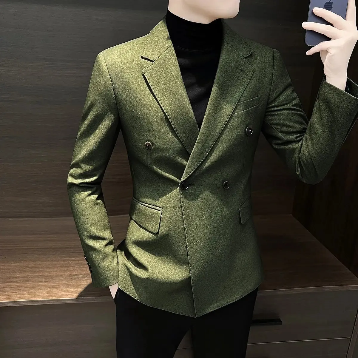Bonsir Male Business Blazer Casual Coat Double Breasted Fashion 2024 Vintage New In Men's Suit Dress Jackets Fashionable Single Models
