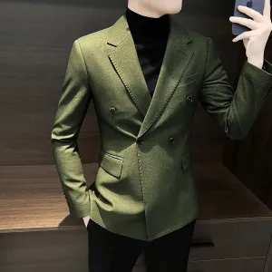 Bonsir Male Business Blazer Casual Coat Double Breasted Fashion 2024 Vintage New In Men's Suit Dress Jackets Fashionable Single Models