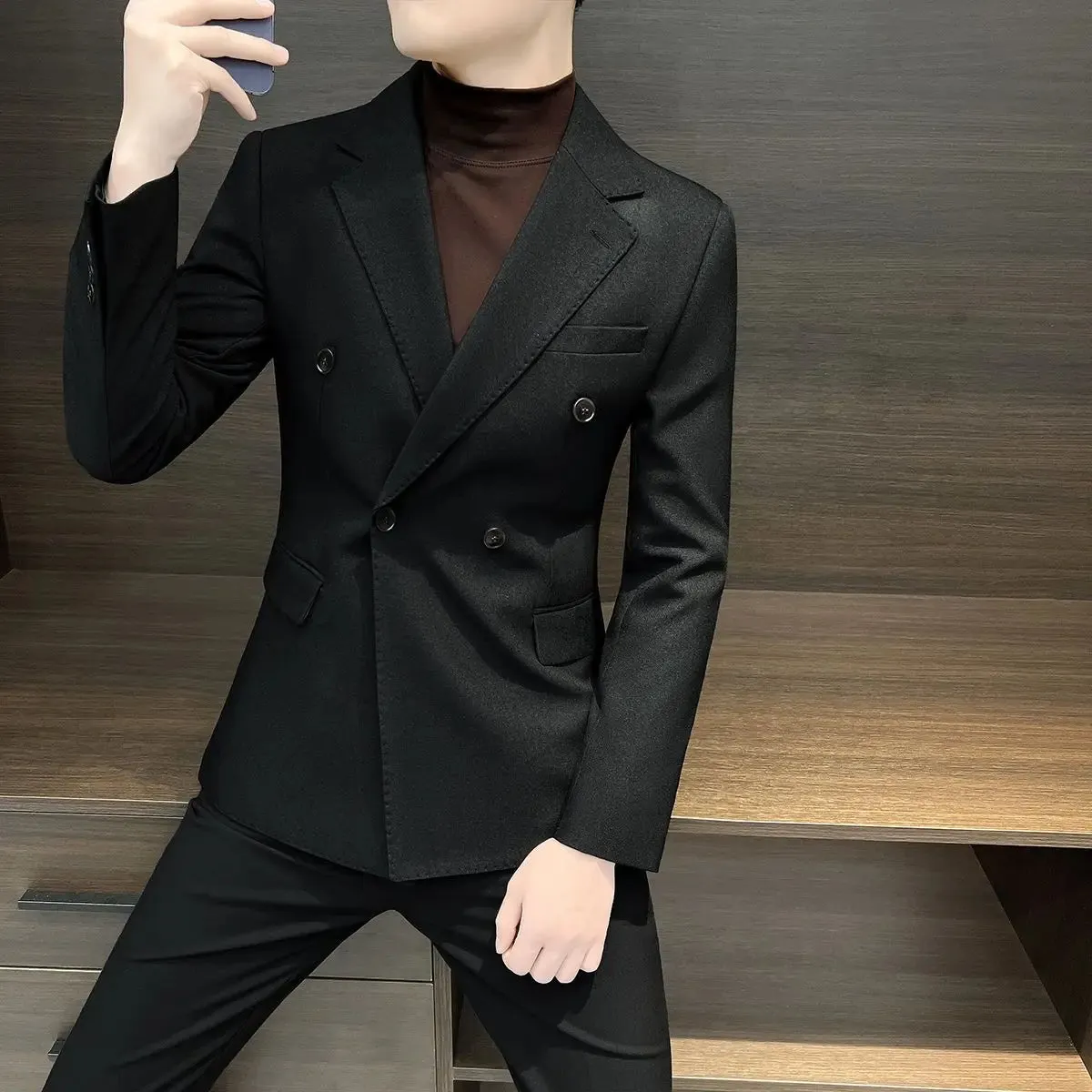 Bonsir Male Business Blazer Casual Coat Double Breasted Fashion 2024 Vintage New In Men's Suit Dress Jackets Fashionable Single Models