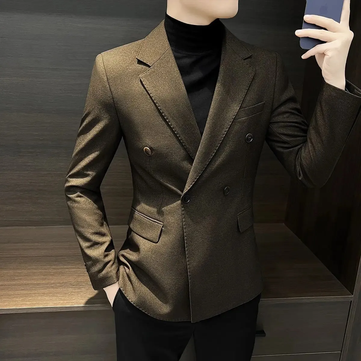 Bonsir Male Business Blazer Casual Coat Double Breasted Fashion 2024 Vintage New In Men's Suit Dress Jackets Fashionable Single Models