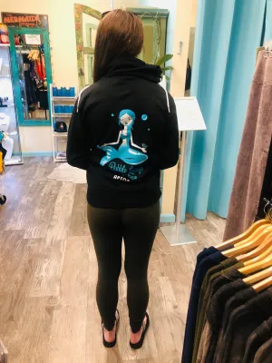 BUBBLE LOUNGE APPAREL ZIP HOODIE BLACK WITH BLUE MERMAID NEW!