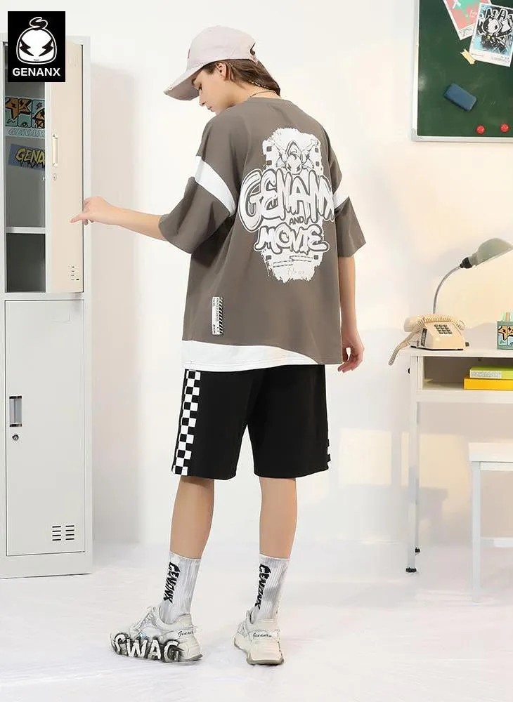 Color Block Cartoon Film Print T-Shirt