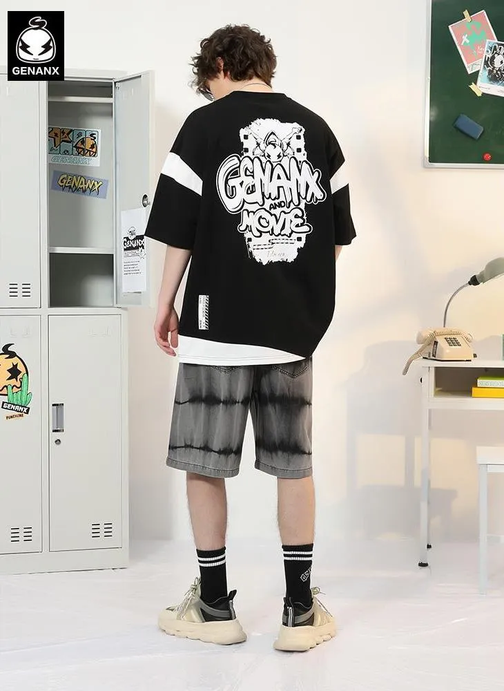 Color Block Cartoon Film Print T-Shirt