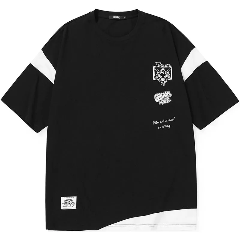 Color Block Cartoon Film Print T-Shirt