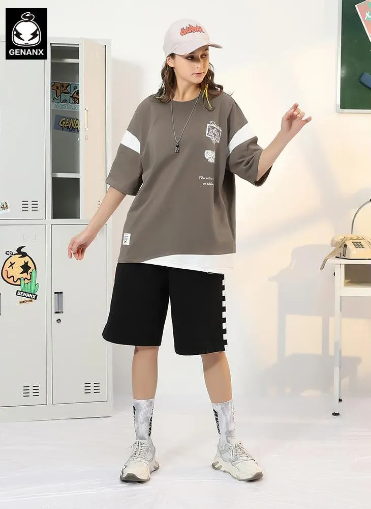 Color Block Cartoon Film Print T-Shirt