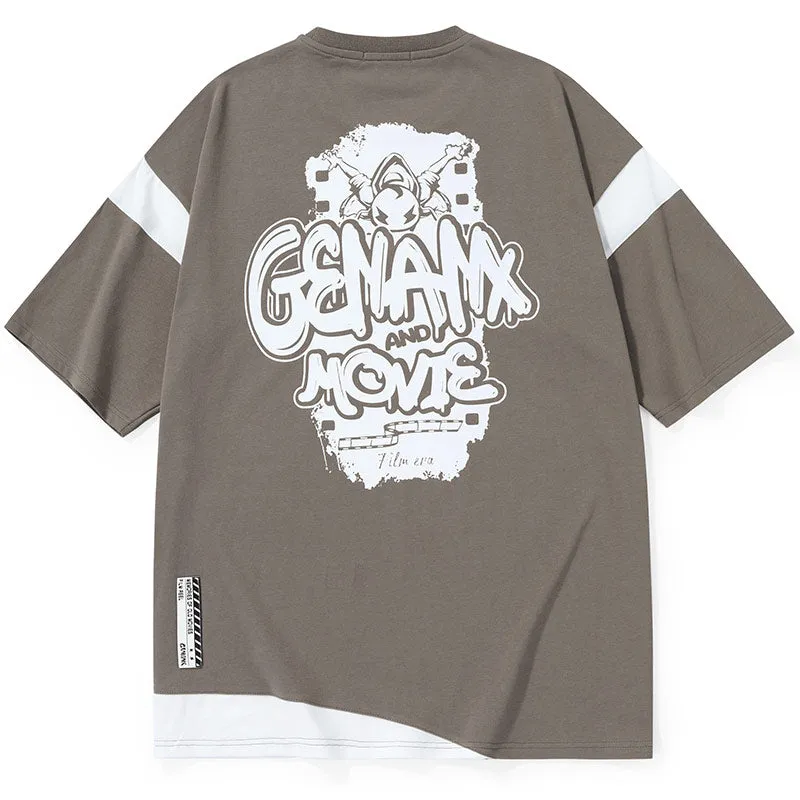 Color Block Cartoon Film Print T-Shirt