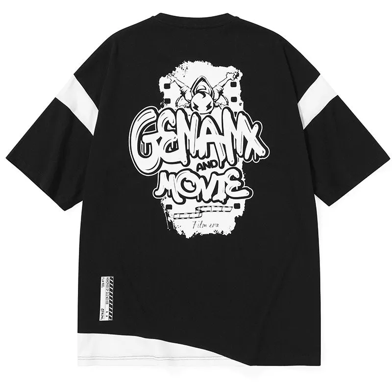 Color Block Cartoon Film Print T-Shirt