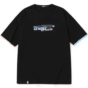 Color Block Double-Layer Sleeve Cartoon Film Print T-Shirt
