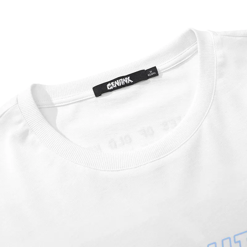 Color Block Double-Layer Sleeve Cartoon Film Print T-Shirt