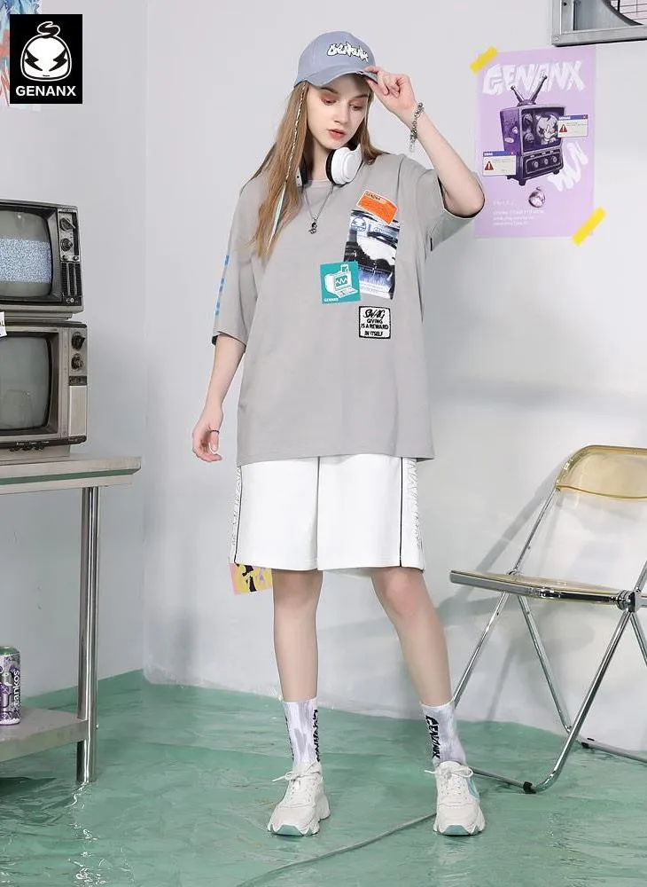 Contrast Color Double Layer Collar Cotton T-Shirt