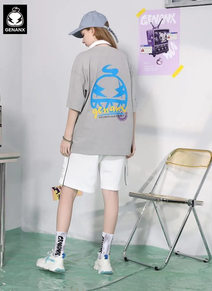 Contrast Color Double Layer Collar Cotton T-Shirt