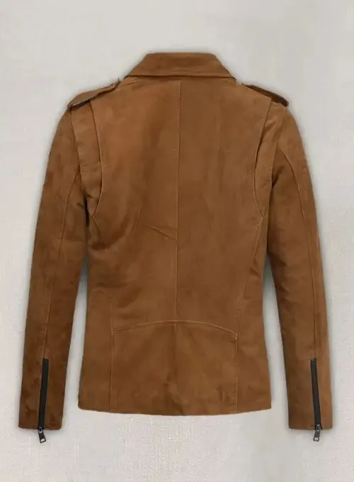 Elegant Caramel Brown Suede Pure Leather Biker Jacket By TJS