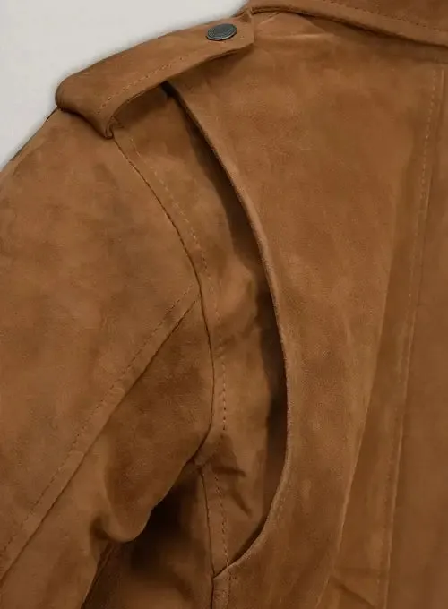 Elegant Caramel Brown Suede Pure Leather Biker Jacket By TJS