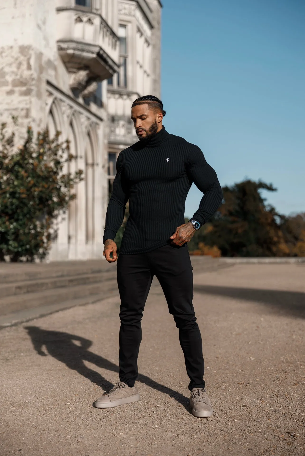 Father Sons Classic Black / White Ribbed Knit Roll Neck Sweater - FSH776