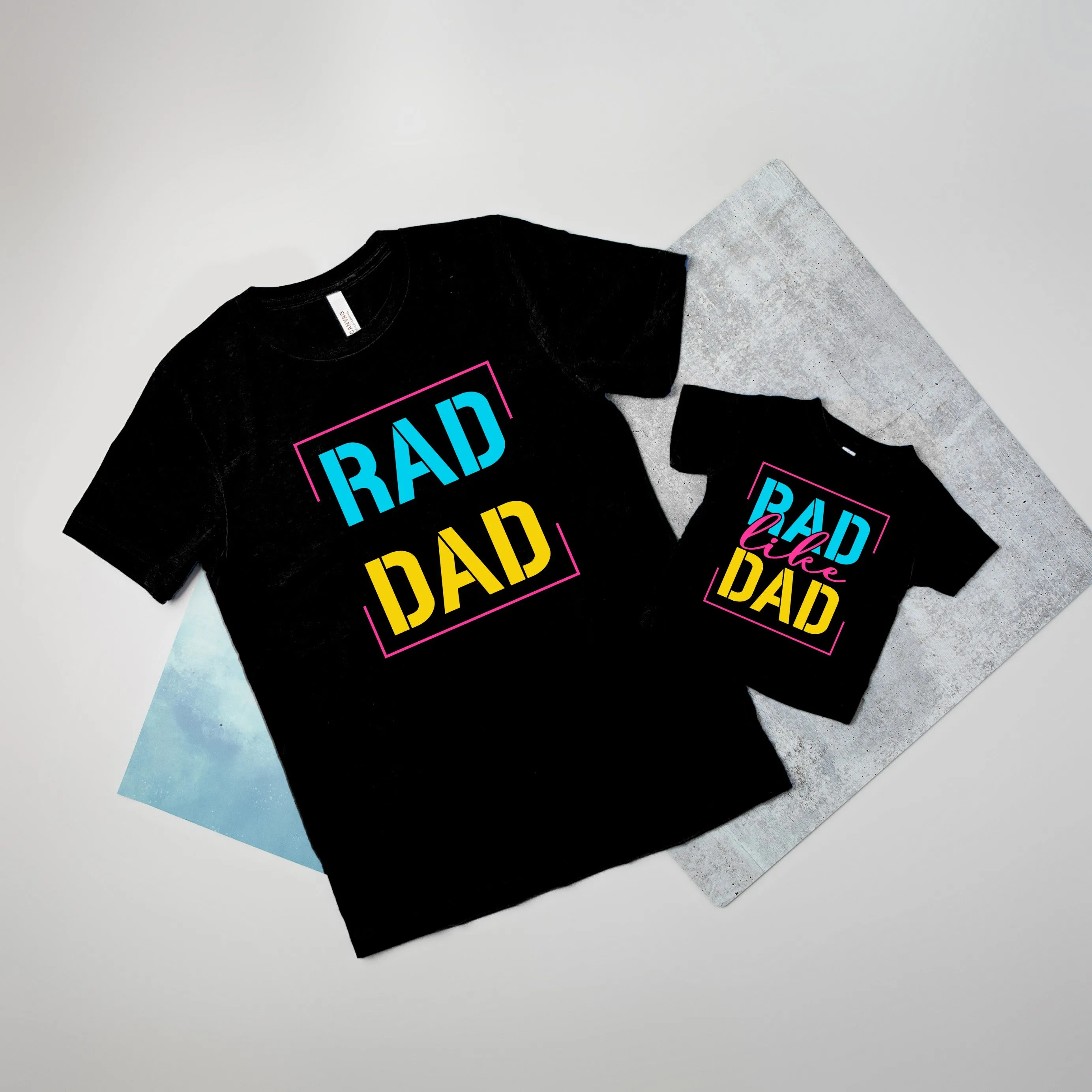 (Full Front Design) Rad Dad/Rad Like Dad, Father's Day Matching T-shirts.