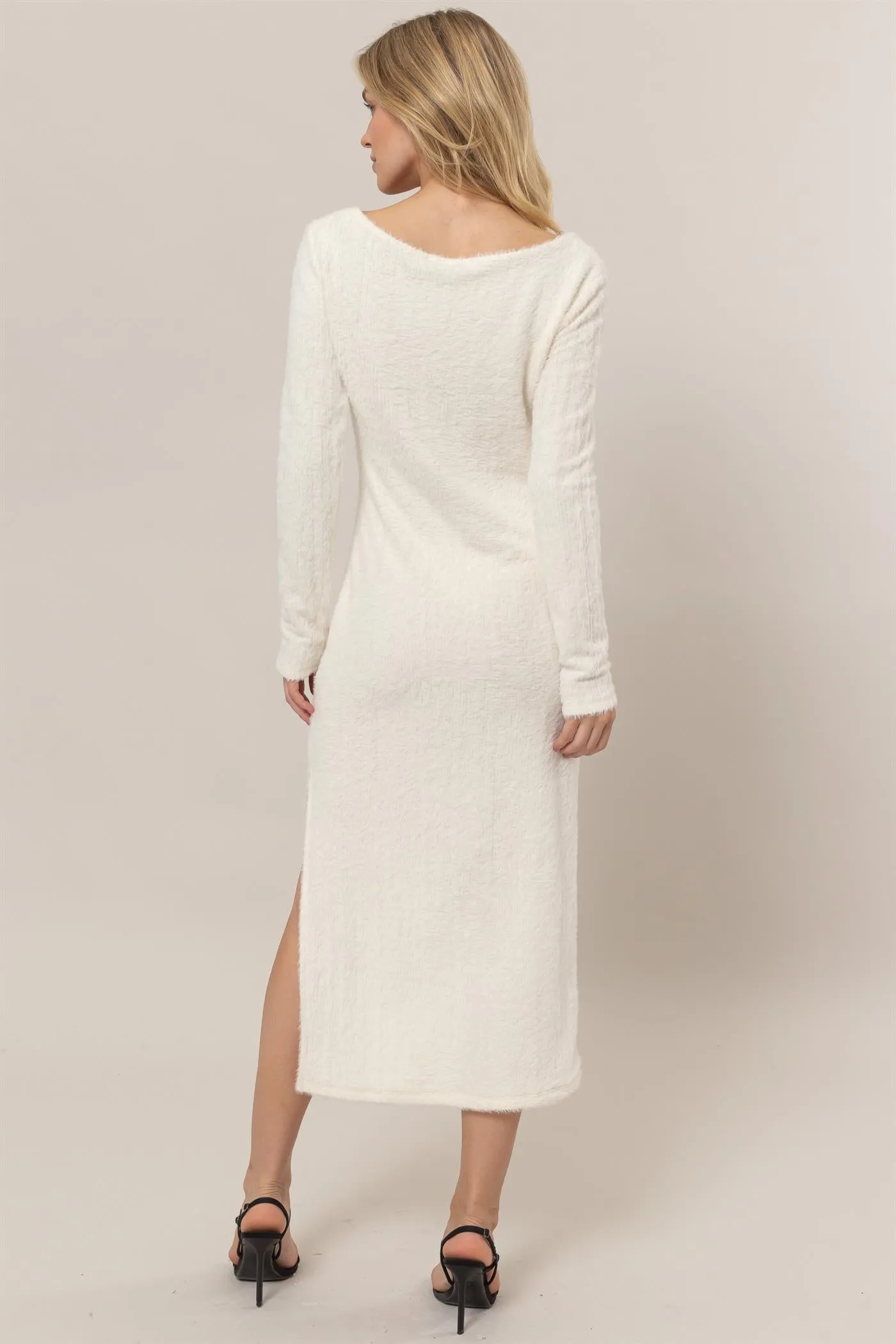 HF24F839-Fuzzy Knit Midi Dress