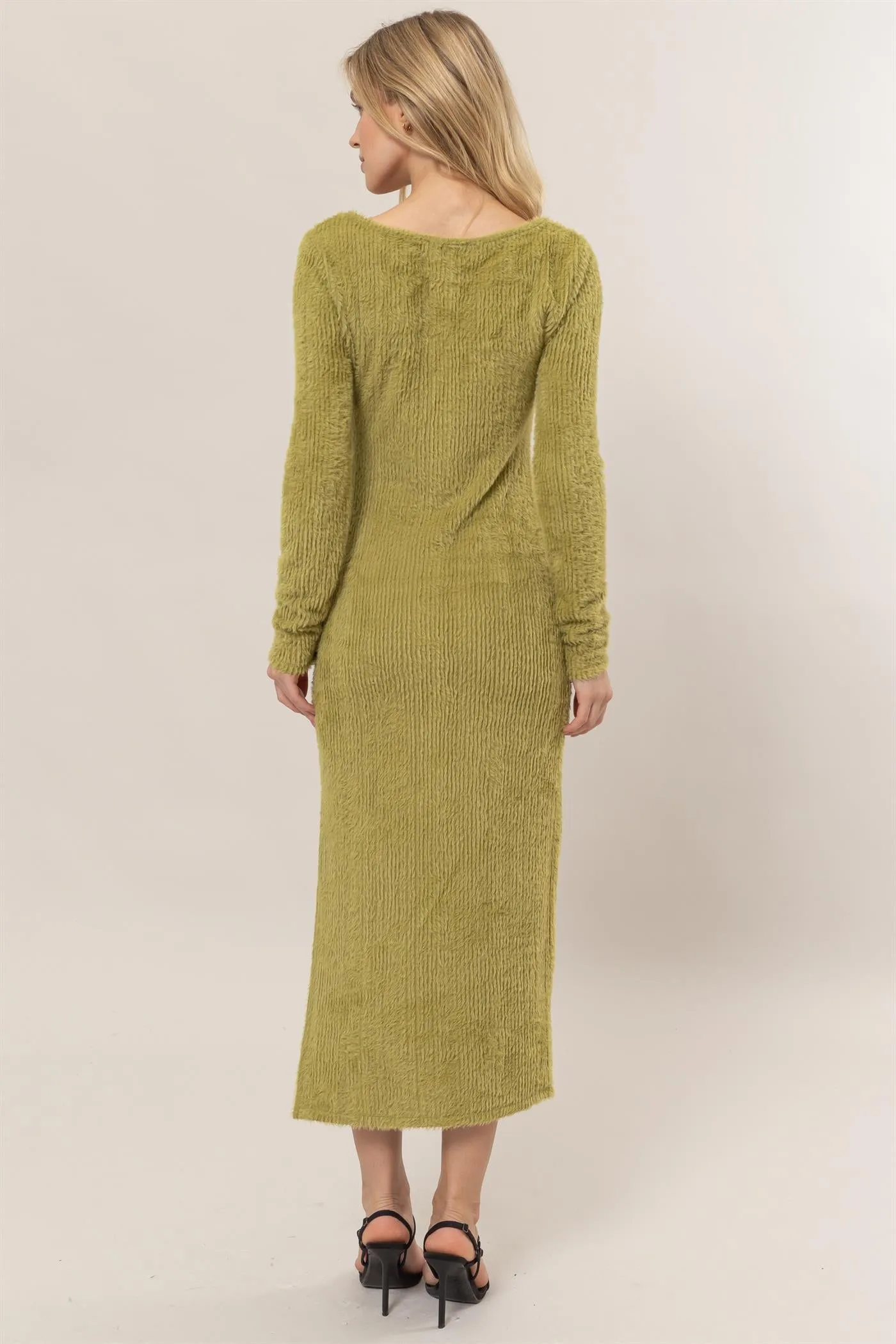 HF24F839-Fuzzy Knit Midi Dress