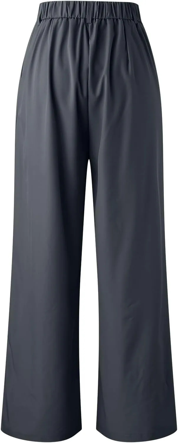 High Waisted Pants for Women Elastic Waist Lounge Trousers with Pockets Comfort Loose Fit Casual Palazzo Pants