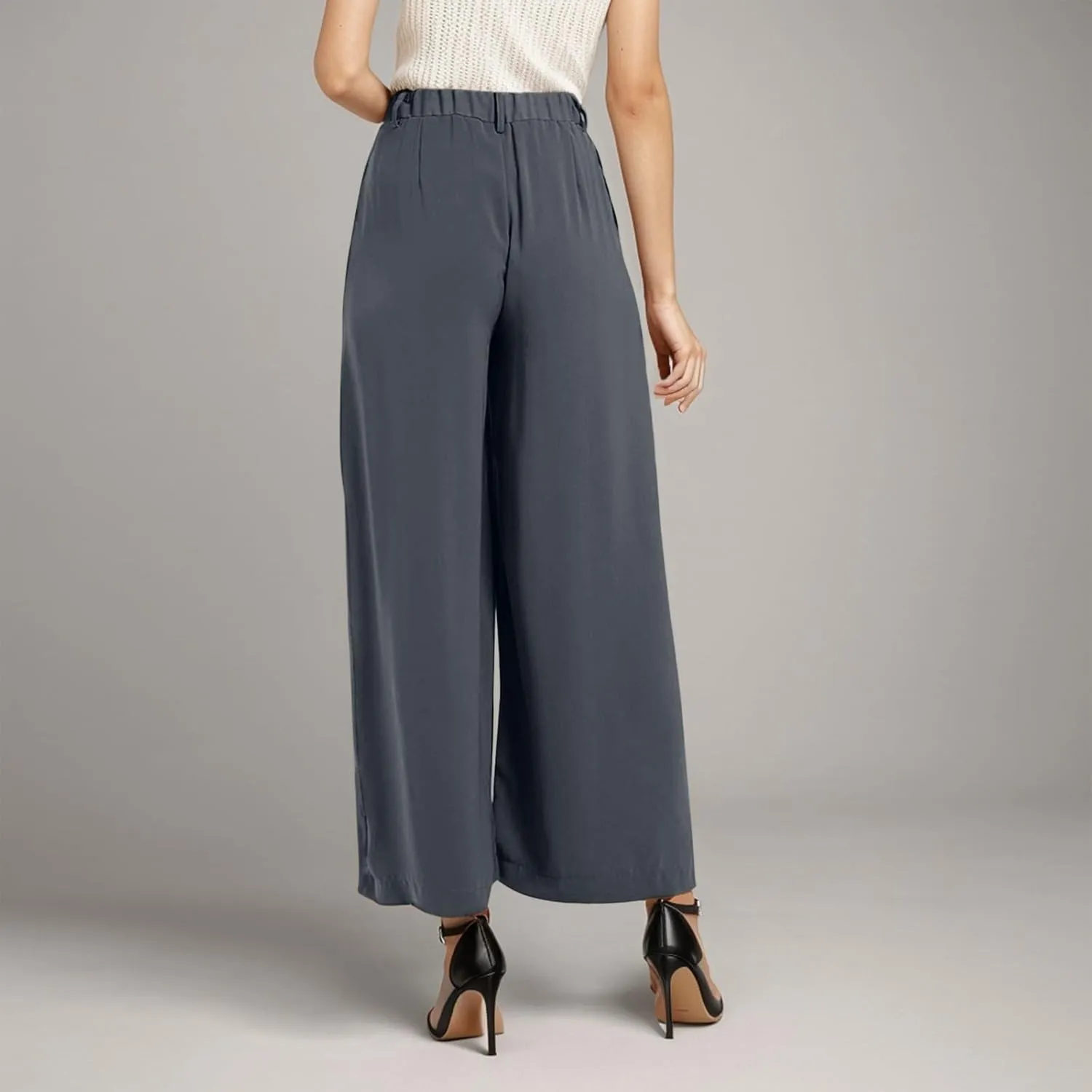 High Waisted Pants for Women Elastic Waist Lounge Trousers with Pockets Comfort Loose Fit Casual Palazzo Pants