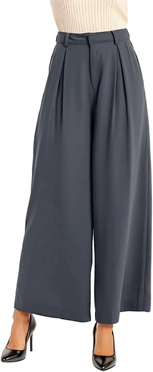 High Waisted Pants for Women Elastic Waist Lounge Trousers with Pockets Comfort Loose Fit Casual Palazzo Pants