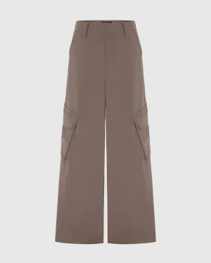 High Waisted Pocketed Cargo Pants In cappuccino