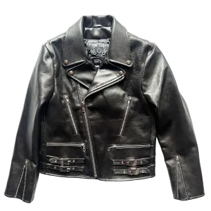 HORSEHIDE CROPPED ESSEX BLACK LEATHER JACKET