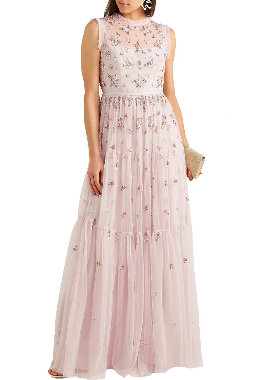 Lavender Rainbow Ditsy Embellished Tulle Gown (UK 10)