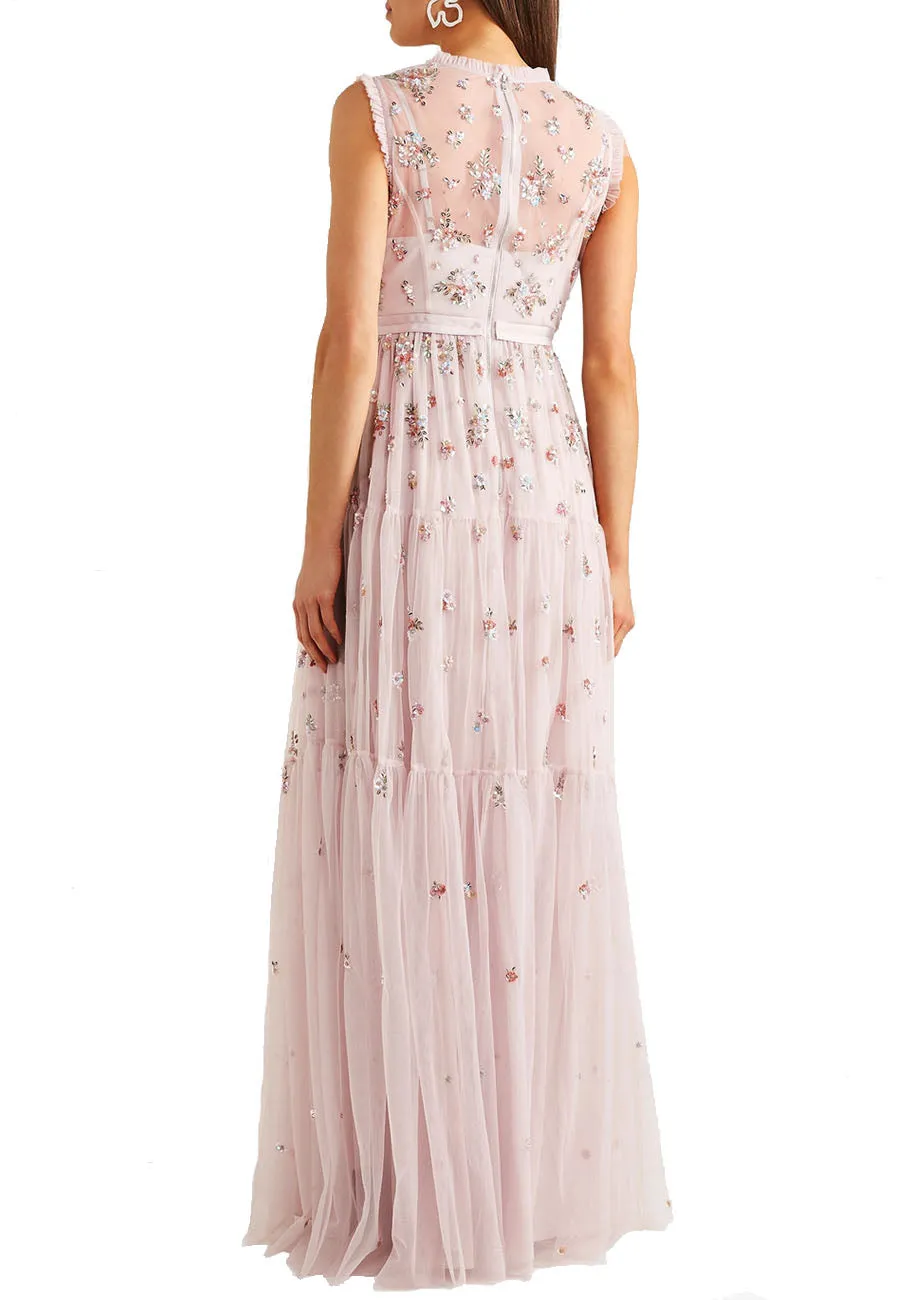 Lavender Rainbow Ditsy Embellished Tulle Gown (UK 10)