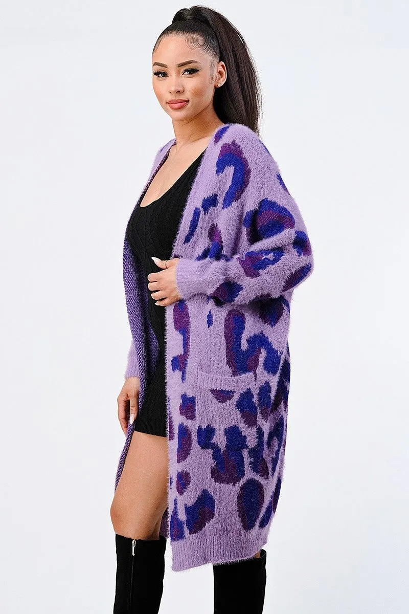 Leopard Angora Oversized Cardigan Sweater