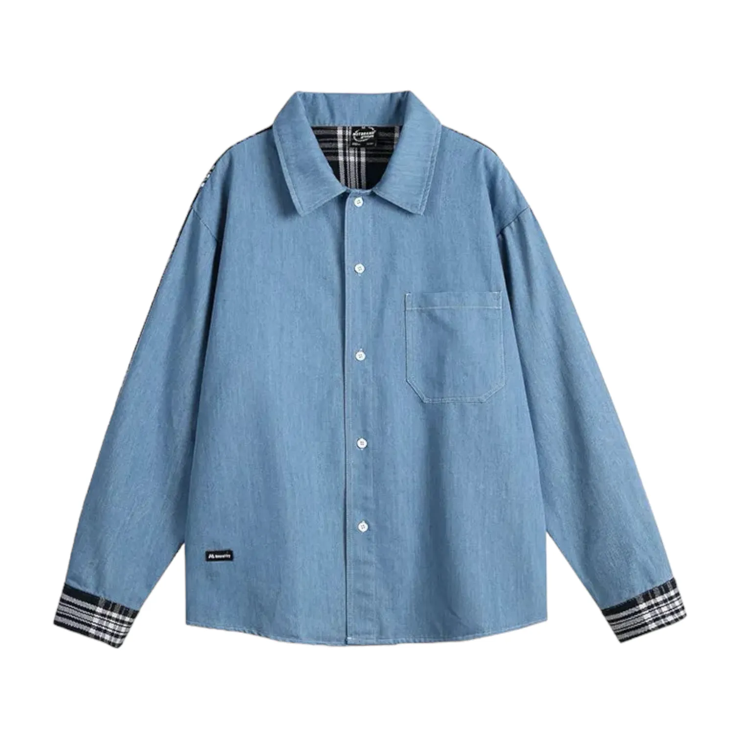 Loose fit chambray shirt with plaid back