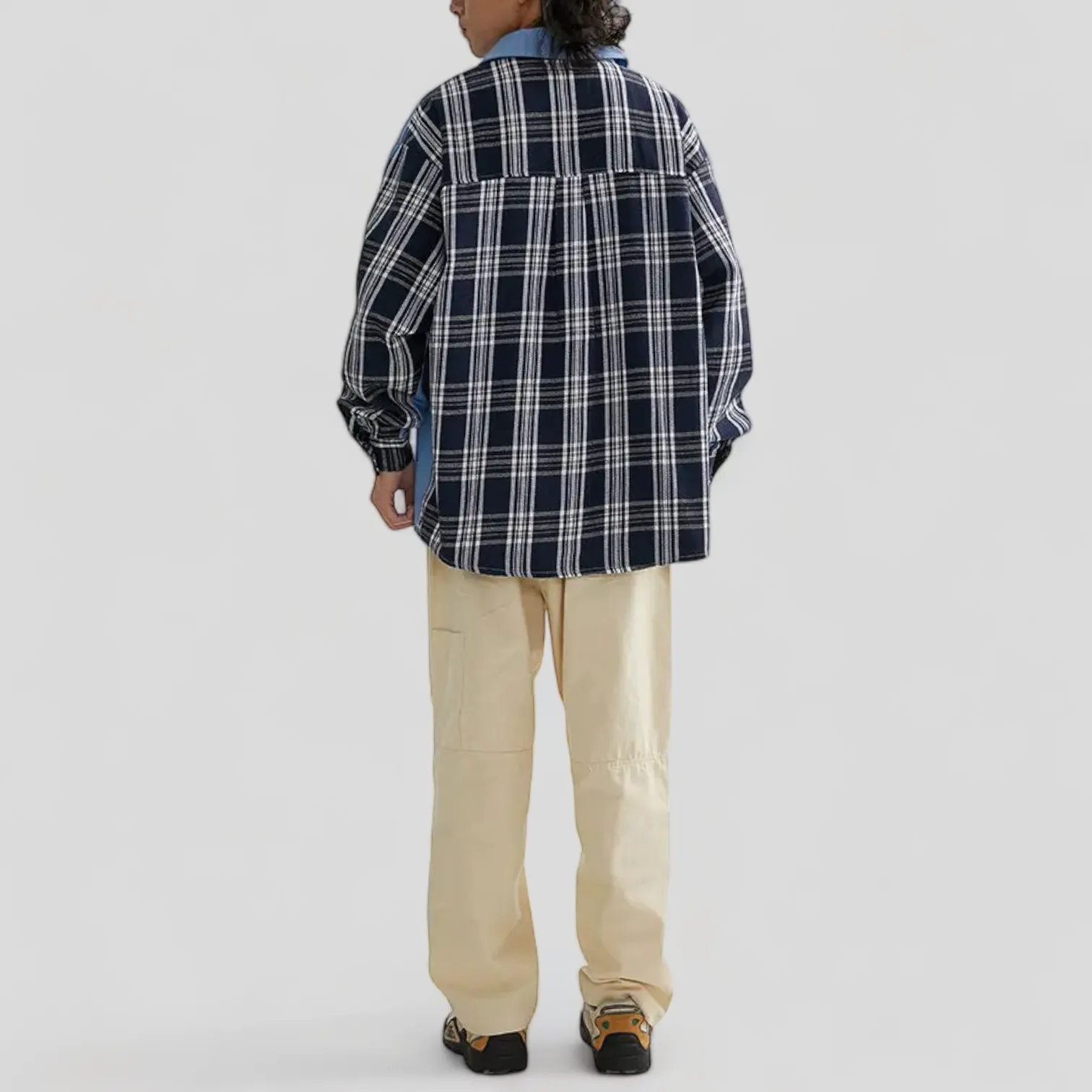 Loose fit chambray shirt with plaid back
