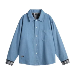Loose fit chambray shirt with plaid back